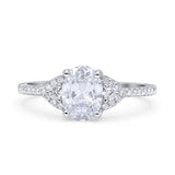 Art Deco Oval Wedding Engagement Ring Rhodium Plated Simulated Cubic Zirconia 925 Sterling Silver