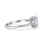 Art Deco Oval Wedding Engagement Ring Rhodium Plated Simulated Cubic Zirconia 925 Sterling Silver