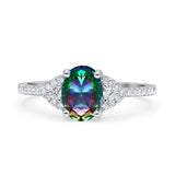 Art Deco Oval Wedding Engagement Ring Rhodium Plated Simulated Cubic Zirconia 925 Sterling Silver