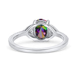 Art Deco Oval Wedding Engagement Ring Rhodium Plated Simulated Cubic Zirconia 925 Sterling Silver