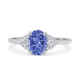 Art Deco Oval Wedding Engagement Ring Rhodium Plated Simulated Cubic Zirconia 925 Sterling Silver