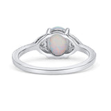 Art Deco Oval Wedding Engagement Ring Rhodium Plated Simulated Cubic Zirconia 925 Sterling Silver