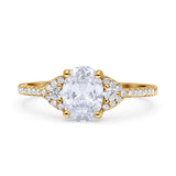 Art Deco Oval Wedding Engagement Ring Rhodium Plated Simulated Cubic Zirconia 925 Sterling Silver