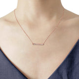 14K Gold Baguette Diamond Trendy Bar .15ct Pendant Necklace 16"+2"