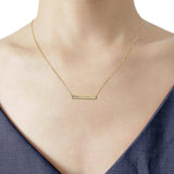 14K Gold Baguette Diamond Trendy Bar .15ct Pendant Necklace 16"+2"