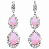 Halo Drop Dangle Chandelier Earring Oval Round Cubic Zirconia 925 Sterling Silver