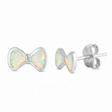 Ribbon Bow Stud Earrings Created Opal 925 Sterling Silver Choose Color