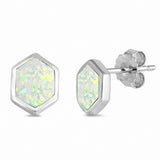Fashion Solitaire Hexagon Created Opal Stud Earrings 925 Sterling Silver Choose Color