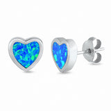 Solitaire Heart Stud Earrings Created Opal 925 Sterling Silver Choose Color