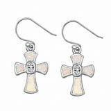 Fishhook Cross Earrings Round Cubic Zirconia 925 Sterling Silver