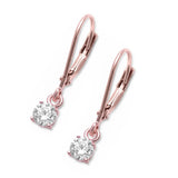 Solitaire Leverback Earrings 3mm-8mm Round Cubic Zirconia Rose, Yellow Gold Rhodium Plated 925 Sterling Silver Choose Size - Blue Apple Jewelry