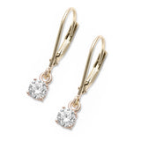 Solitaire Leverback Earrings 3mm-8mm Round Cubic Zirconia Rose, Yellow Gold Rhodium Plated 925 Sterling Silver Choose Size - Blue Apple Jewelry