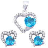 Heart Jewelry Set Pendant Earrings Simulated Round Cubic Zirconia 925 Sterling Silver