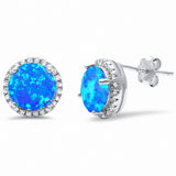 8mm Halo Wedding Stud Earrings Round Lab Created Opal 925 Sterling Silver Choose Color