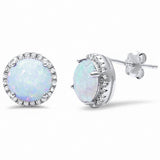 8mm Halo Wedding Stud Earrings Round Lab Created Opal 925 Sterling Silver Choose Color