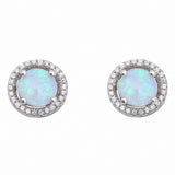 Halo Created Opal Earrings Round Simulated Cubic Zirconia 925 Sterling Silver