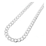 11MM 250 Flat Pave Curb Chain .925 Solid Sterling Silver Sizes "8-30" Inches