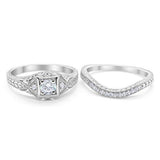 Vintage Style Two Piece Wedding Ring Bridal Simulated CZ 925 Sterling Silver