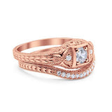 Vintage Style Two Piece Wedding Ring Bridal Simulated CZ 925 Sterling Silver