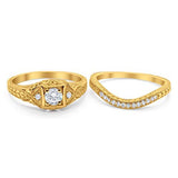 Vintage Style Two Piece Wedding Ring Bridal Simulated CZ 925 Sterling Silver
