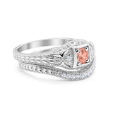 Vintage Style Two Piece Wedding Ring Bridal Simulated CZ 925 Sterling Silver