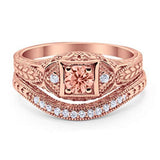 Vintage Style Two Piece Wedding Ring Bridal Simulated CZ 925 Sterling Silver
