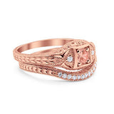 Vintage Style Two Piece Wedding Ring Bridal Simulated CZ 925 Sterling Silver