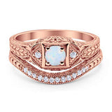 Vintage Style Two Piece Wedding Ring Bridal Simulated CZ 925 Sterling Silver