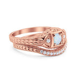 Vintage Style Two Piece Wedding Ring Bridal Simulated CZ 925 Sterling Silver