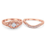 Vintage Style Two Piece Wedding Ring Bridal Simulated CZ 925 Sterling Silver