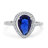 Halo Teardrop Pear Shape Simulated Cubic Zirconia Ring  925 Sterling Silver