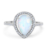 Halo Teardrop Pear Shape Simulated Cubic Zirconia Ring  925 Sterling Silver