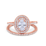 Halo Wedding Piece Bridal Ring Oval Simulated Cubic Zirconia Sterling Silver