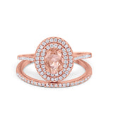 Halo Wedding Piece Bridal Ring Oval Simulated Cubic Zirconia Sterling Silver