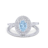 Halo Wedding Piece Bridal Ring Oval Simulated Cubic Zirconia Sterling Silver