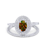Halo Wedding Piece Bridal Ring Oval Simulated Cubic Zirconia Sterling Silver