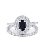 Halo Wedding Piece Bridal Ring Oval Simulated Cubic Zirconia Sterling Silver