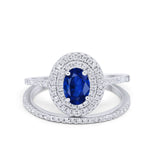 Halo Wedding Piece Bridal Ring Oval Simulated Cubic Zirconia Sterling Silver