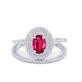 Halo Wedding Piece Bridal Ring Oval Simulated Cubic Zirconia Sterling Silver