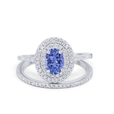 Halo Wedding Piece Bridal Ring Oval Simulated Cubic Zirconia Sterling Silver