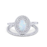 Halo Wedding Piece Bridal Ring Oval Simulated Cubic Zirconia Sterling Silver