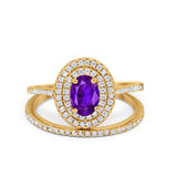 Halo Wedding Piece Bridal Ring Oval Simulated Cubic Zirconia Sterling Silver