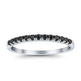 Half Eternity Wedding Ring Round Simulated Jet Black Onyx CZ 925 Sterling Silver