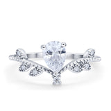 14K Gold Chevron Teardrop Pear Cubic Zirconia Engagement Ring