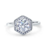 14K Gold Art Deco Hexagon Shape Cubic Zirconia Engagement Ring