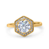 14K Gold Art Deco Hexagon Shape Cubic Zirconia Engagement Ring