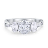 14K Gold Oval Three Stone Cubic Zirconia Engagement Ring