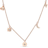 Dangling Moon Star Heart Diamond Necklace 14K Gold 0.07ct