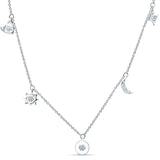 Dangling Moon Star Heart Diamond Necklace 14K Gold 0.07ct