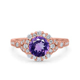 14K Gold 1.25ct Floral Art Deco Round 6mm G SI Diamond Engagement Wedding Ring